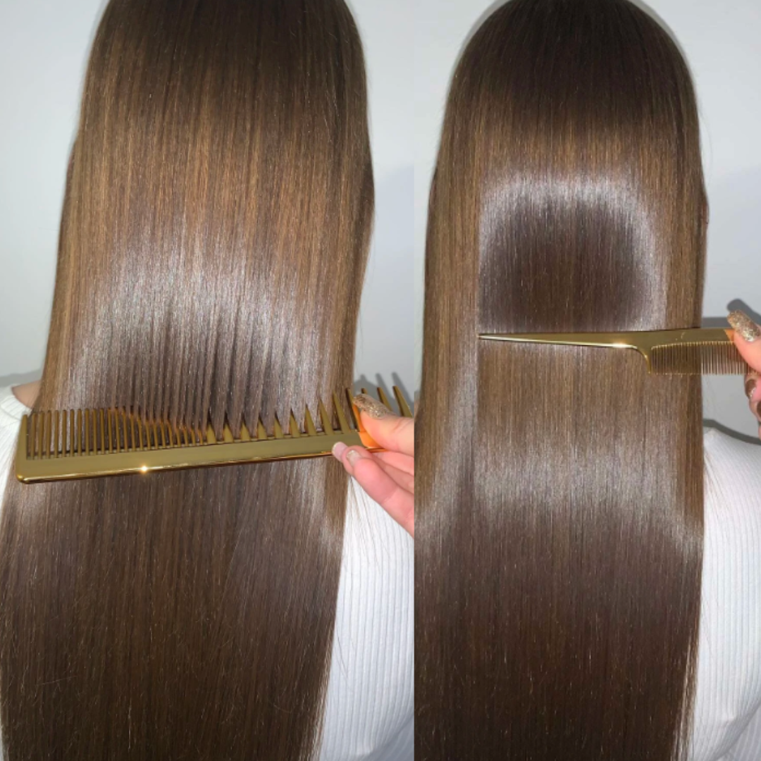 Set aus goldenen Haarkämmen, Kamm mit Spitze + gerade, 2 Stück SEOL