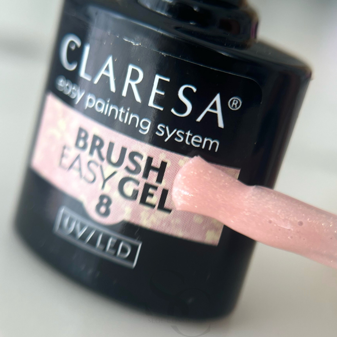Claresa Nagelgel in der Flasche, Pinsel, Easy Gel 8, UV/LED, Beige mit Partikeln, 5 g