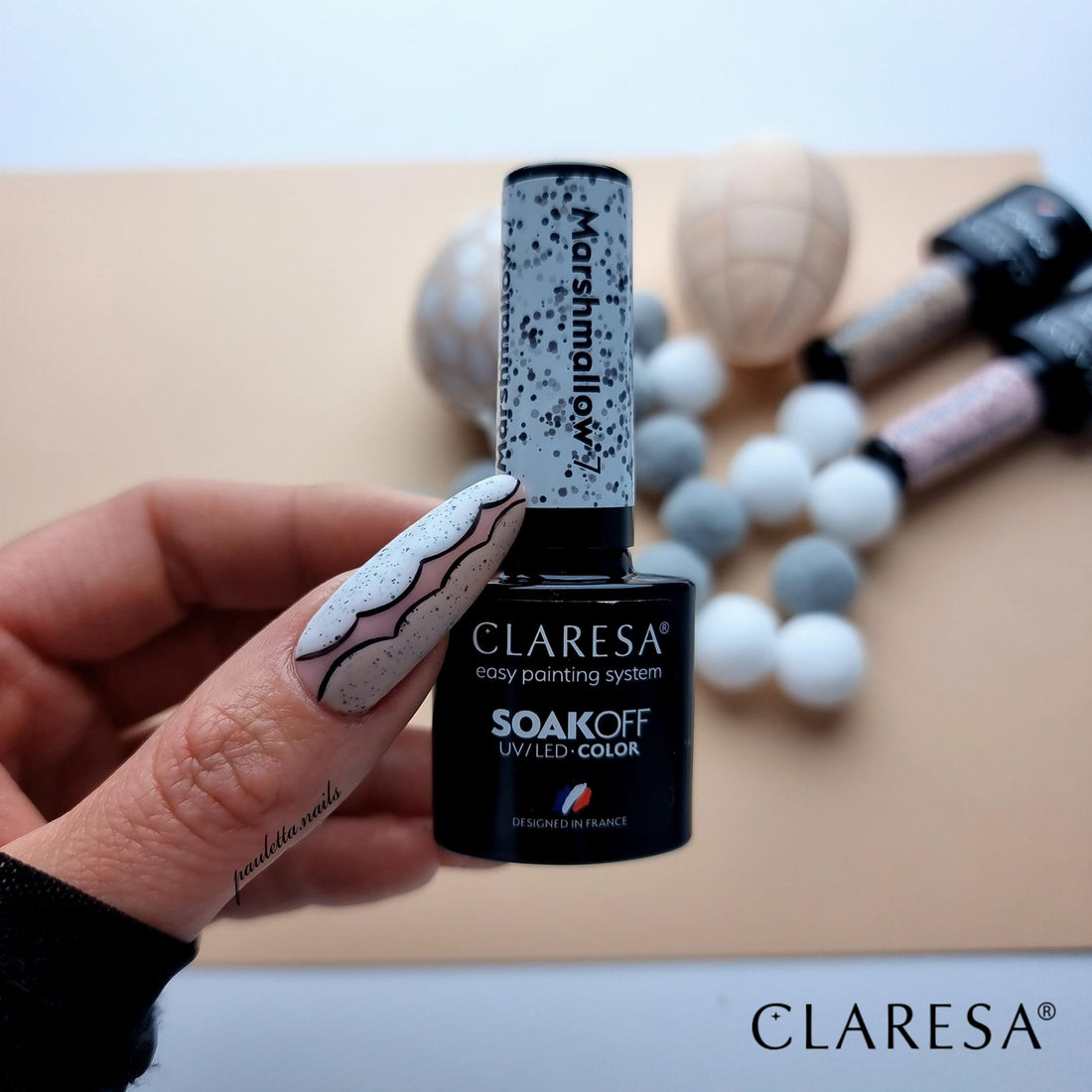Claresa Hybrid Nagellack MARSHMALLOW 7 weiß schwarze Punkte