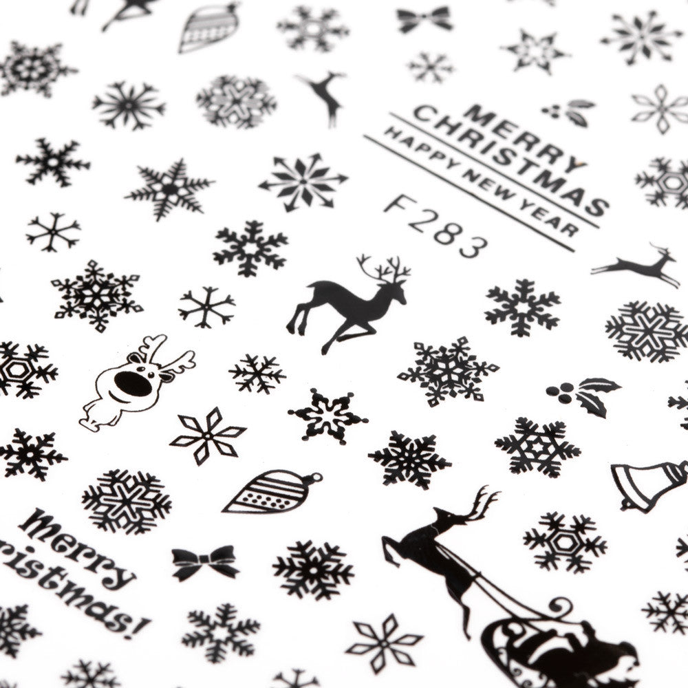 Weihnachtliche Nagelsticker F283 schwarz Rentier Sterne selbstklebend