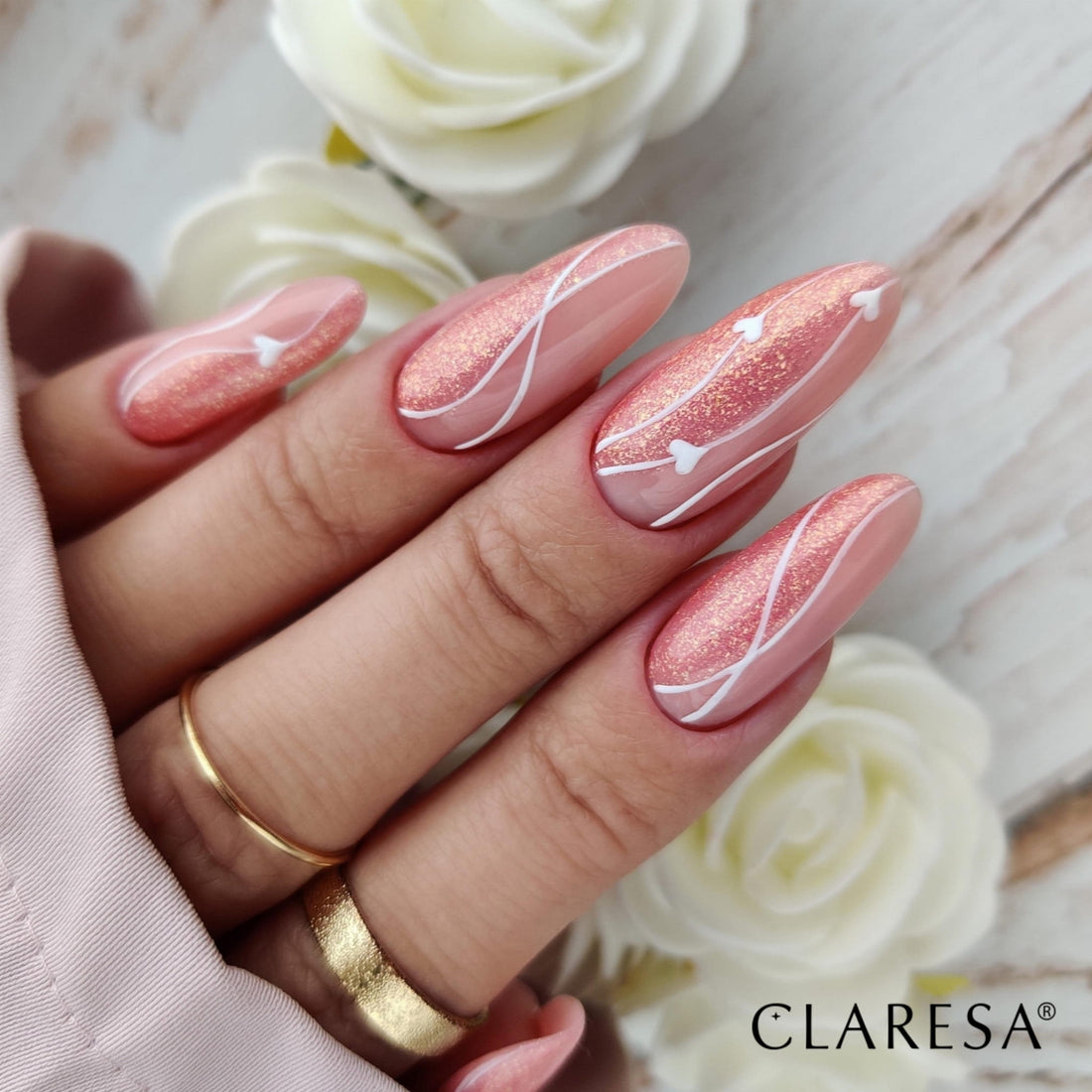 Claresa Hybrid-Nagellack FALLIN LOVE 10 Roségold-Glitzer