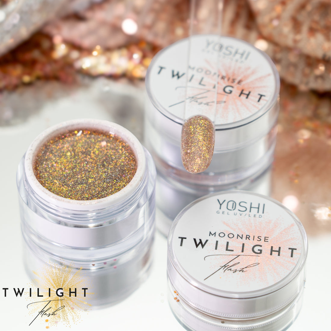 Yoshi Twilight Moonrise Nagelaufbau-Gel, 15 ml, Glitzer