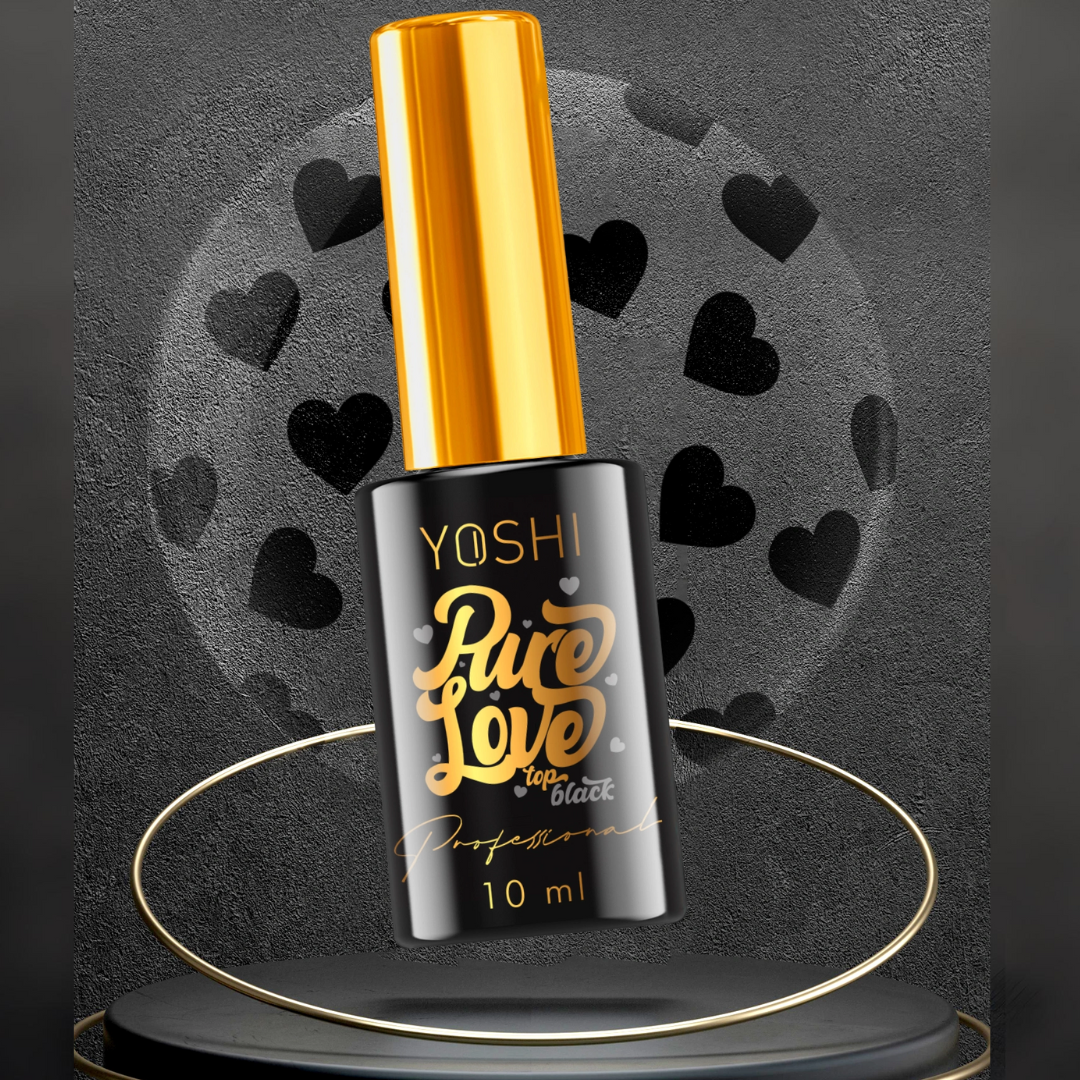 Yoshi Top Pure Love Schwarzer Hybrid-Nagellack mit Herzen 10ml