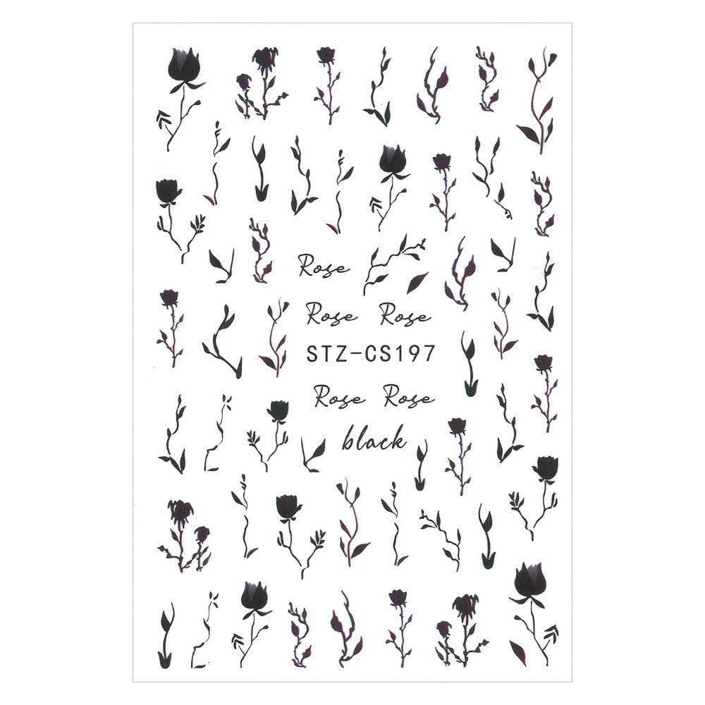 Nagelsticker selbstklebend STZ-CS197 schwarze Rosen Blumen für Dekorationen