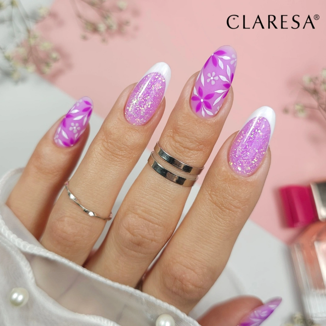 Claresa Nagelgel in einer Flasche Pinsel Easy Gel mit Glitter Violetter Pinsel
