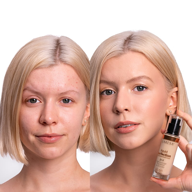 Claresa Liquid Perfection Concealer, abdeckende Gesichtsgrundierung 2in1 102 Warm Medium