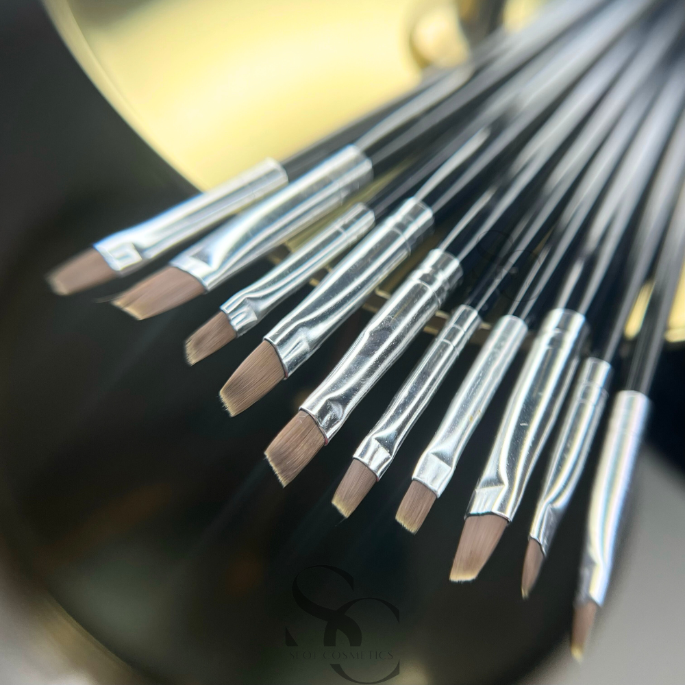 Pinselset für Gel und Dekorationen 10 Stück im Etui schwarzes Pinselset