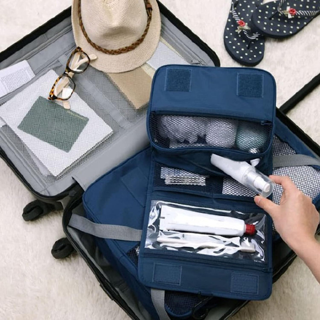 Reise-Kosmetiktasche Damen Herren hängend marineblau Flugzeug-Organizer Herren hängend marineblau