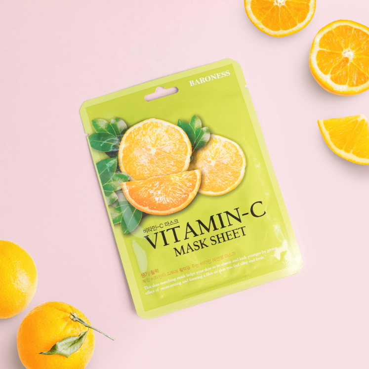BARONESS Tuchmaske Essence mit Vitamin C Asiatische Gesichtsmaske