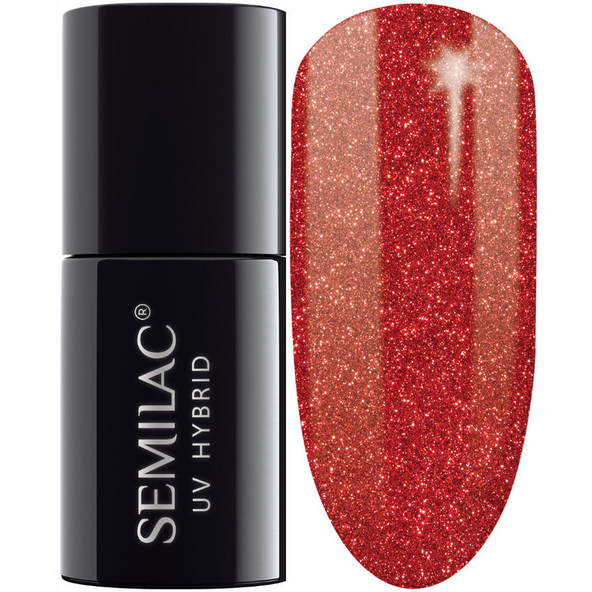 SEMILAC 025 Glitzerroter UV-LED-Hybrid-Nagellack, 7 ml