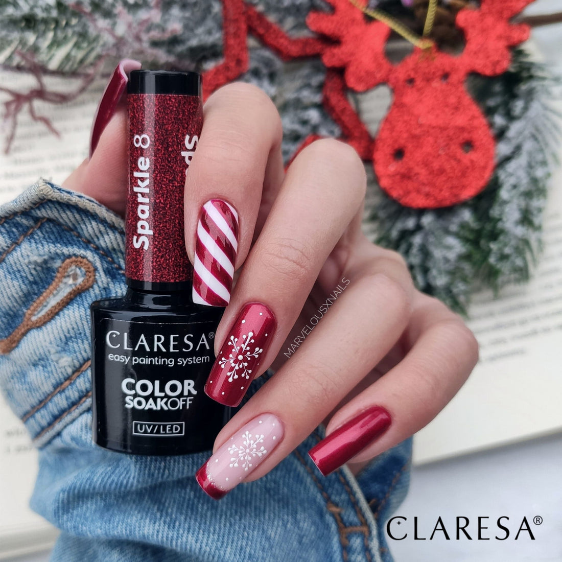 Claresa Hybrid Nagellack SPARKLE 8 metallisches Burgunderrot