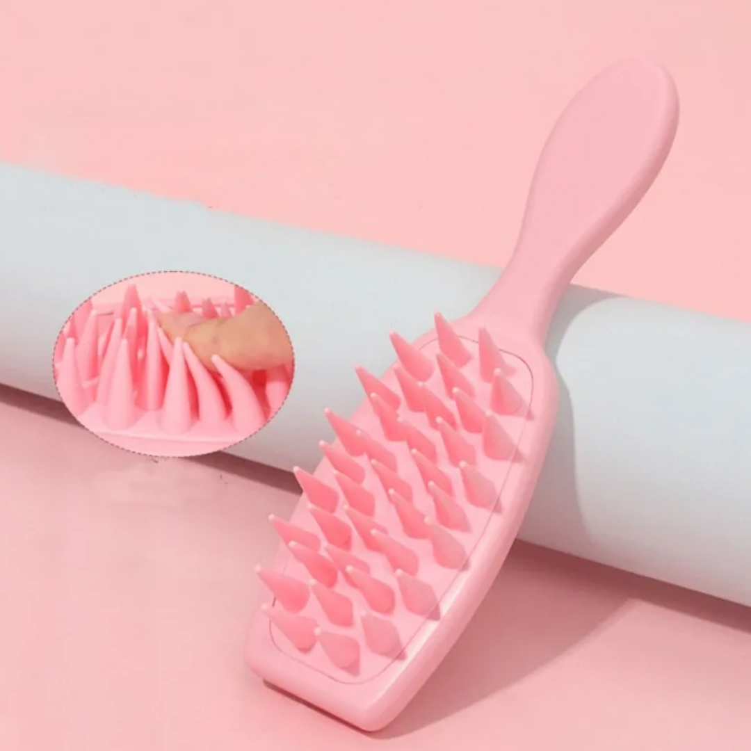 Haarbürste mit Griff zum Waschen des Kopfes, Massagegerät, Peeling, Rosa Silikon SEOL