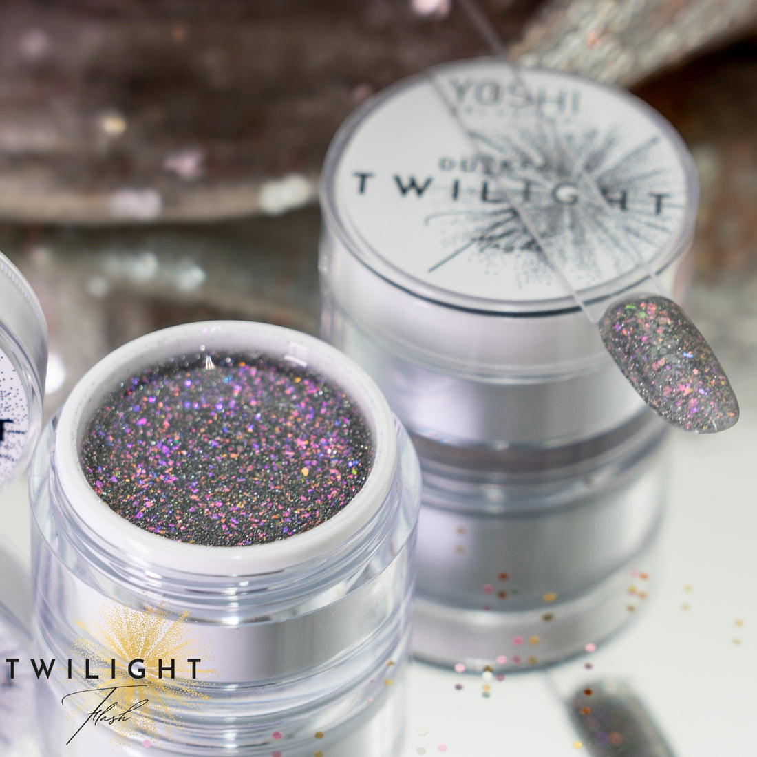 Yoshi Twilight Duskfall Nagelaufbau-Gel, 15 ml, Glitzer
