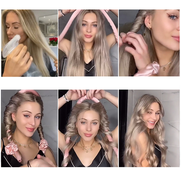Hitzefreie Locken Scrunchie Lockenwickler + Haarbandclip