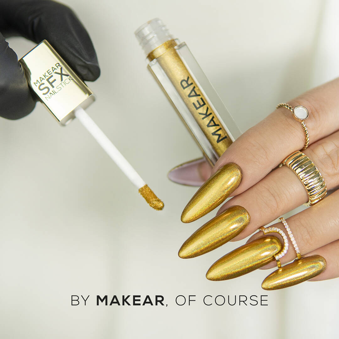Makear SFX Nagellack NH02 Holo Gold Flüssigcremestaub