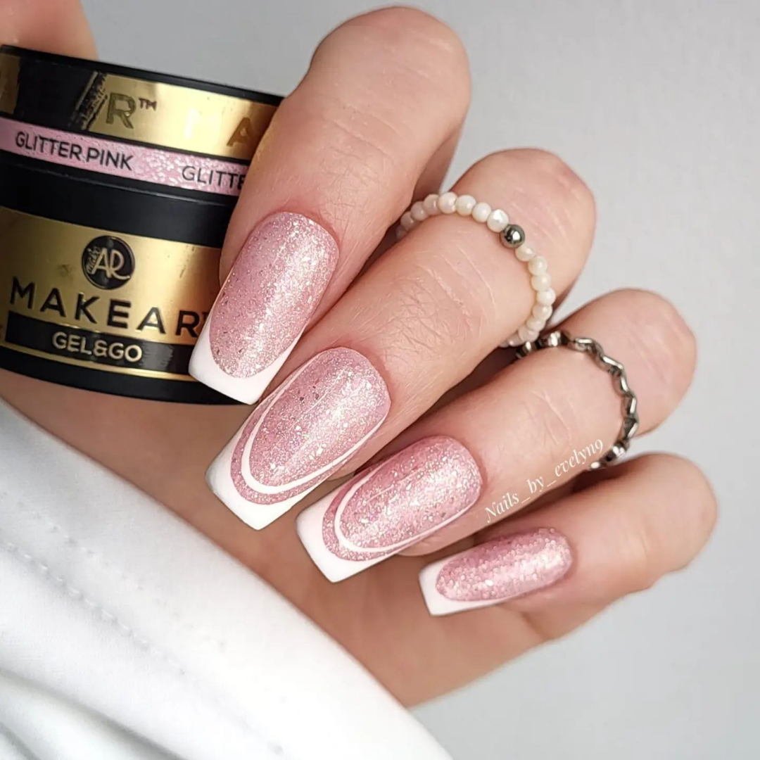 Makear GG22 Gel&Go Nagelaufbaugel ohne Feilen, Glitzer, Pink, 50 ml