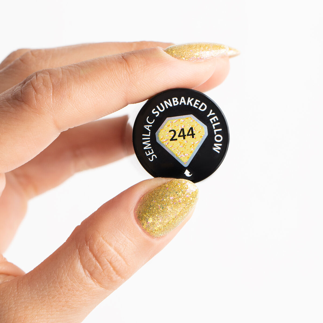 SEMILAC 244 Sunbaked Yellow Hybrid-Nagellack, 7 ml, gelber Glitzer