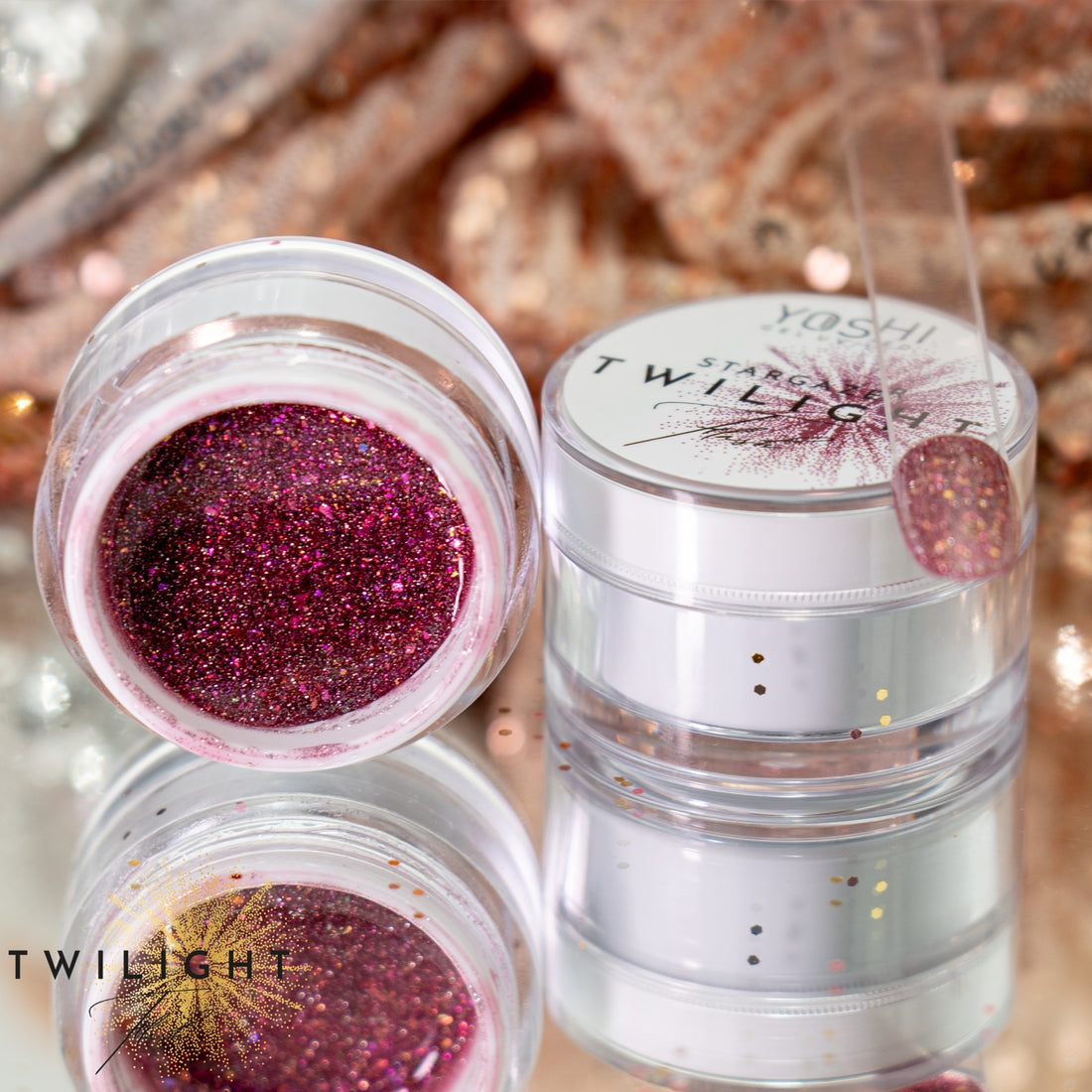 Yoshi Twilight Stargazer Nagelaufbau-Gel, 15 ml, Glitzer