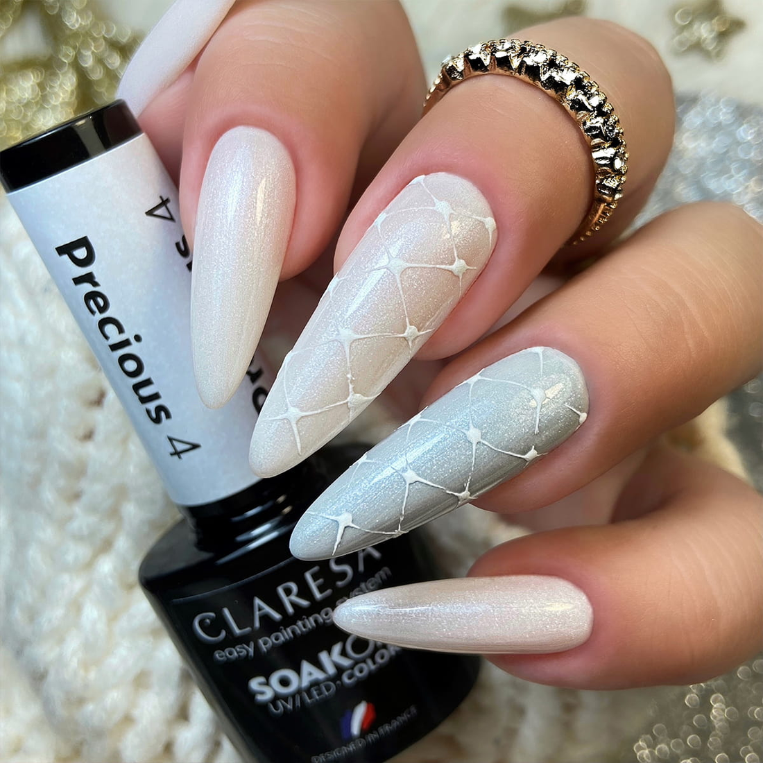 Claresa Hybrid Nagellack PRECIOUS 4 weiß perlmutt mit Glitzer
