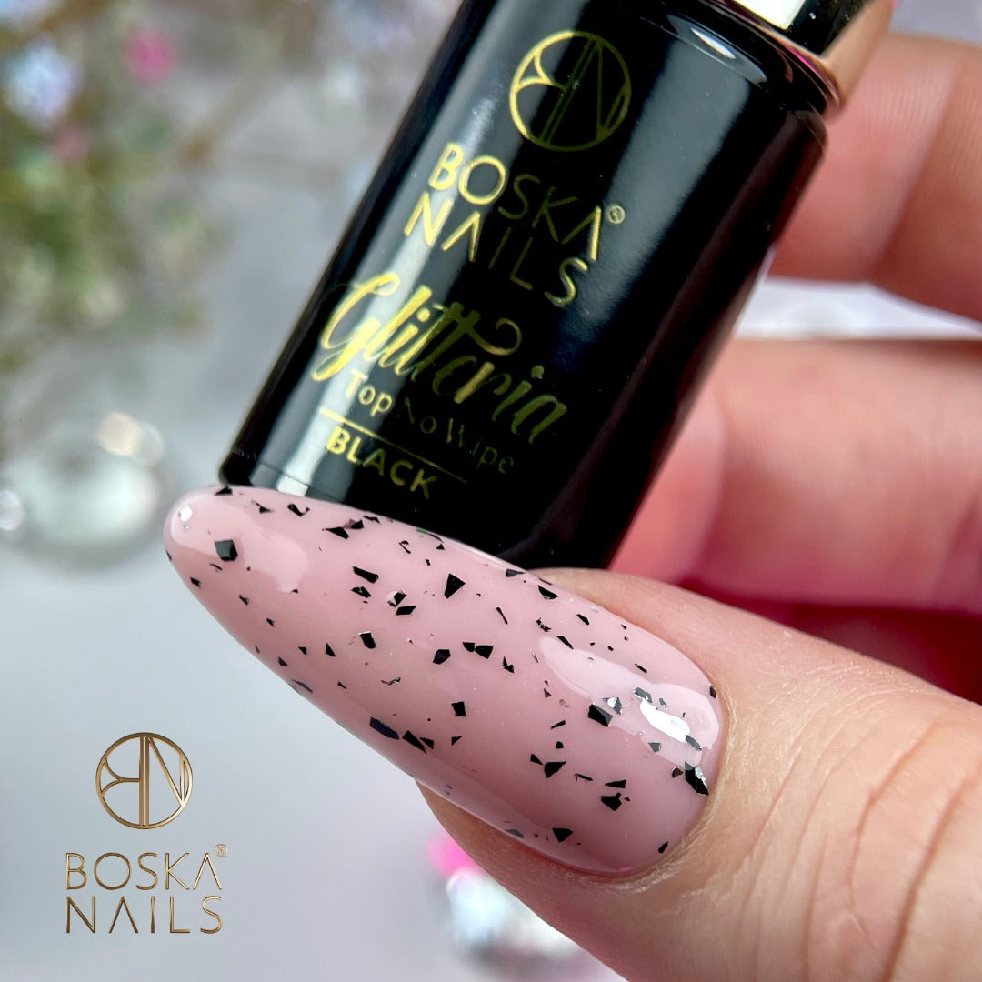 Boska Nails Top No Wipe Glitteria Schwarzer Hybrid-Nagellack 6 ml