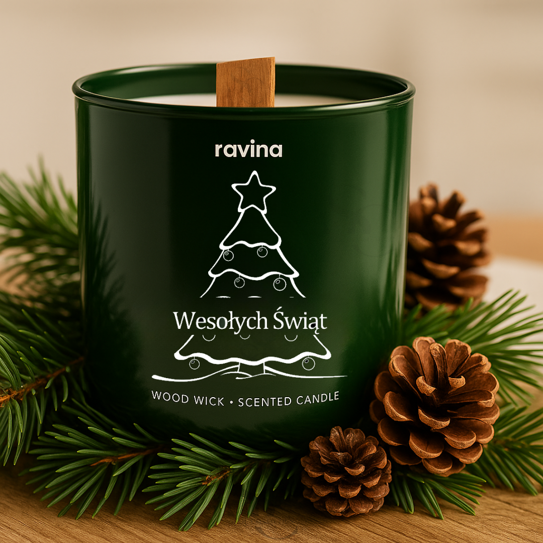Ravina Soja-Duftkerze, 175 g, Holzdocht, Frohe Weihnachten