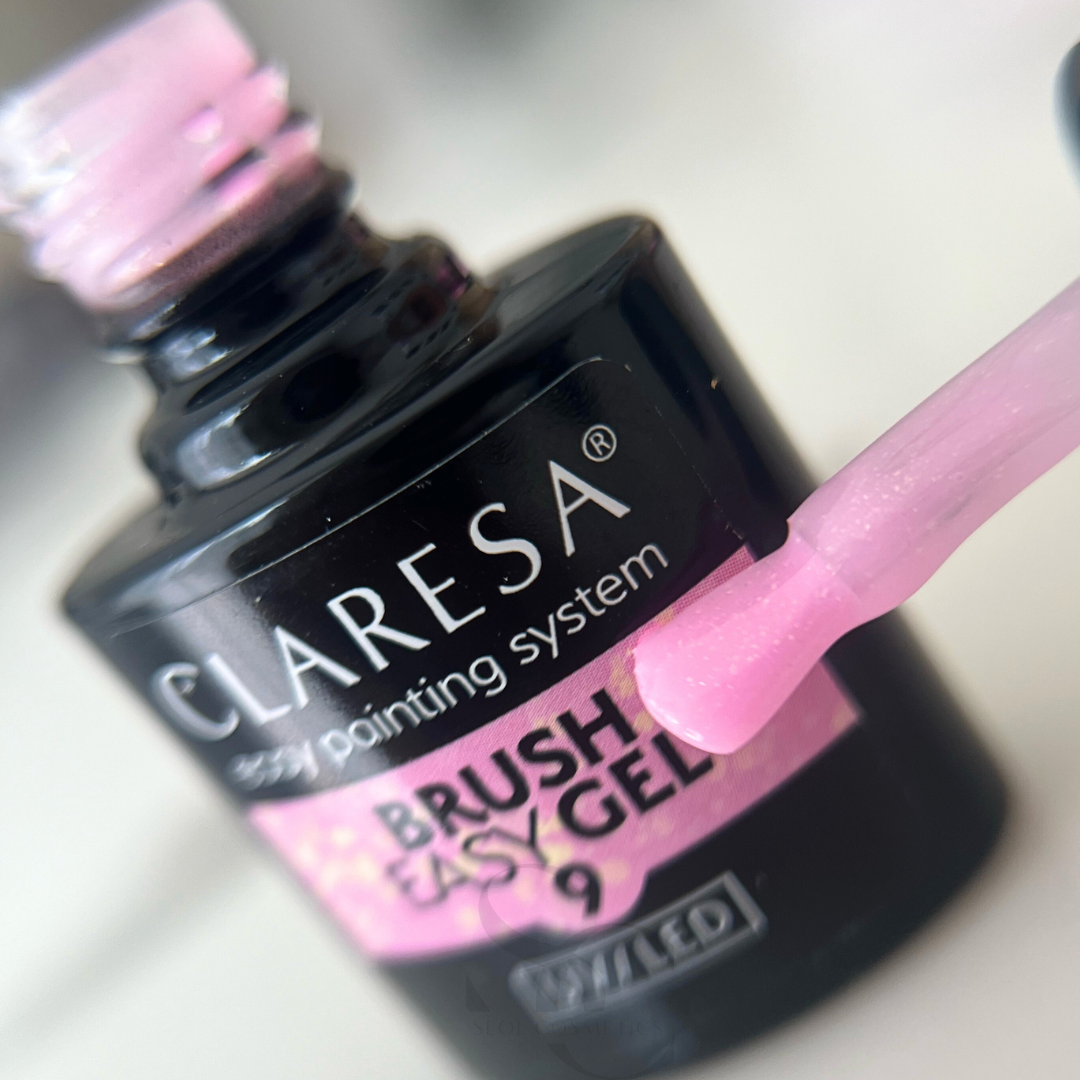 Claresa Nagelgel in der Flasche, Pinsel, Easy Gel 9 UV/LED, 9 Pink mit Partikel, 5 g