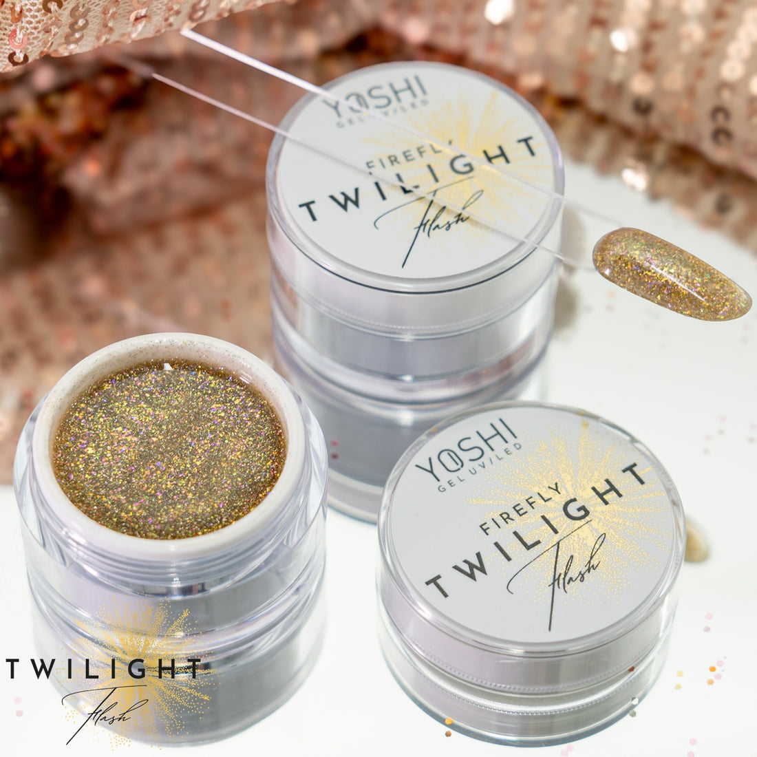Yoshi Twilight Firefly Nagelaufbau-Gel, 15 ml, Glitzer