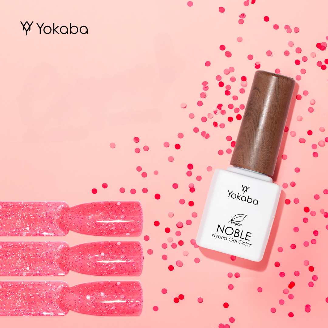 Yokaba Hybrid-Nagellack Noble 102 Hot Coral Confetti 7ml Vegan