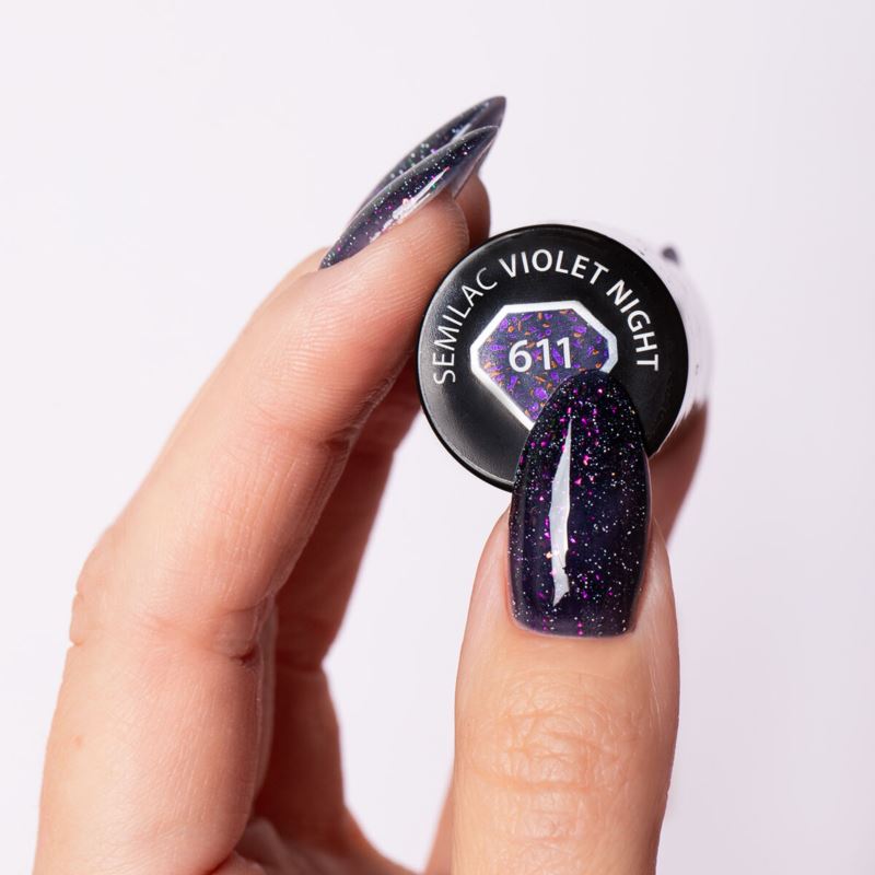 Semilac 611 Violet Night UV-Hybrid-Nagellack mit Flash-Effekt, 7 ml