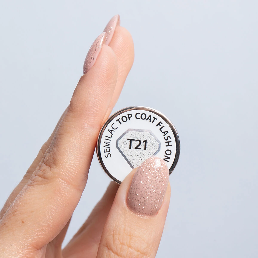 Semilac T21 FLASH ON Top No Wipe Hybrid-Nagellack mit Partikeln