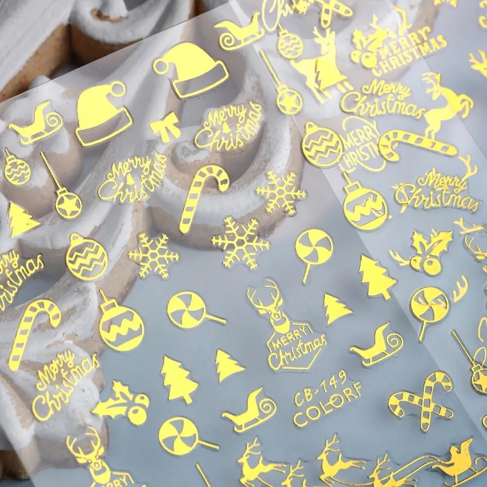 Nagelsticker Weihnachten C8-149 gold Rentier selbstklebend Kugeln