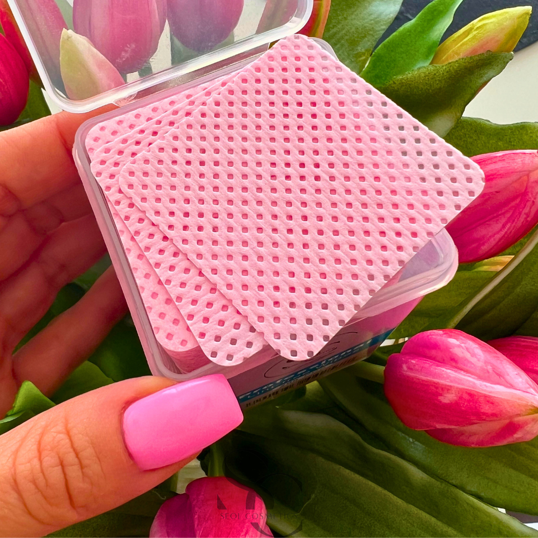 Staubfreie perforierte Wattepads Box 200 Stück rosa SEOL Cosmetics Nageltücher