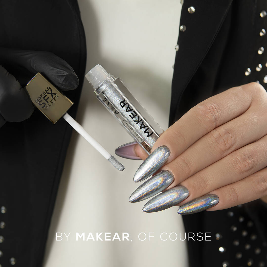 Makear SFX Nagellack NH01 Holo Silber Flüssigcremestaub