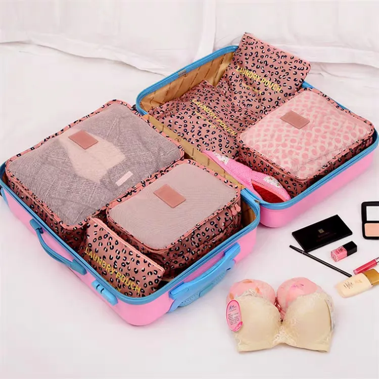 Reiseorganizer für Koffer Taschen Kleiderschränke PINK LEOPART 6 Stück Reisetaschen SEOL