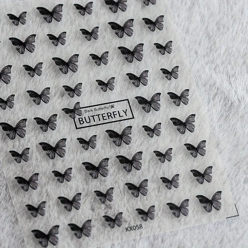Selbstklebende Nagelsticker Kx58 Schwarze Schmetterlinge Butterfly