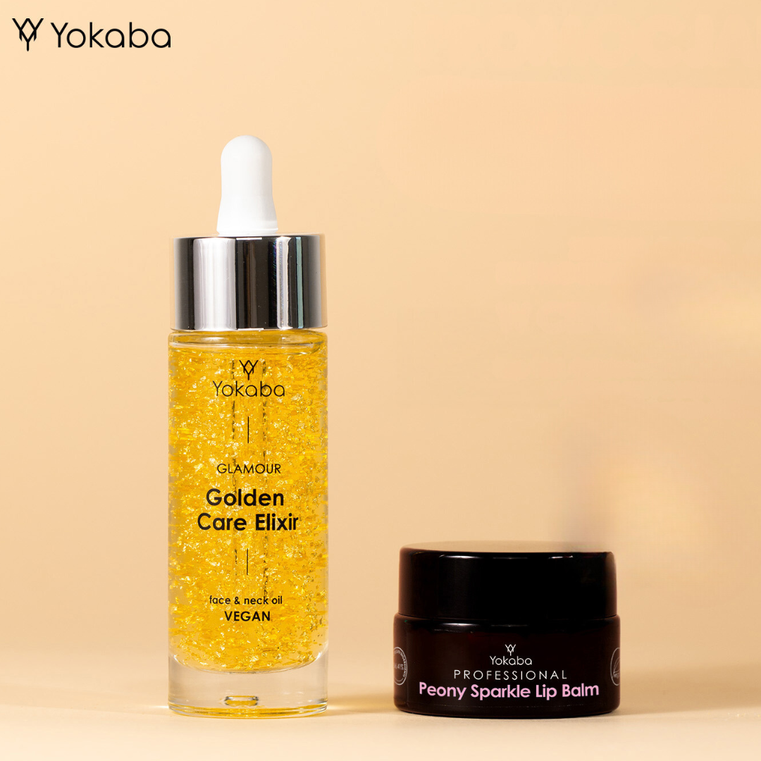 Set Nr. 6 Yokaba Golden Care Elixir Goldöl + Pfingstrosen-Lippenbalsam