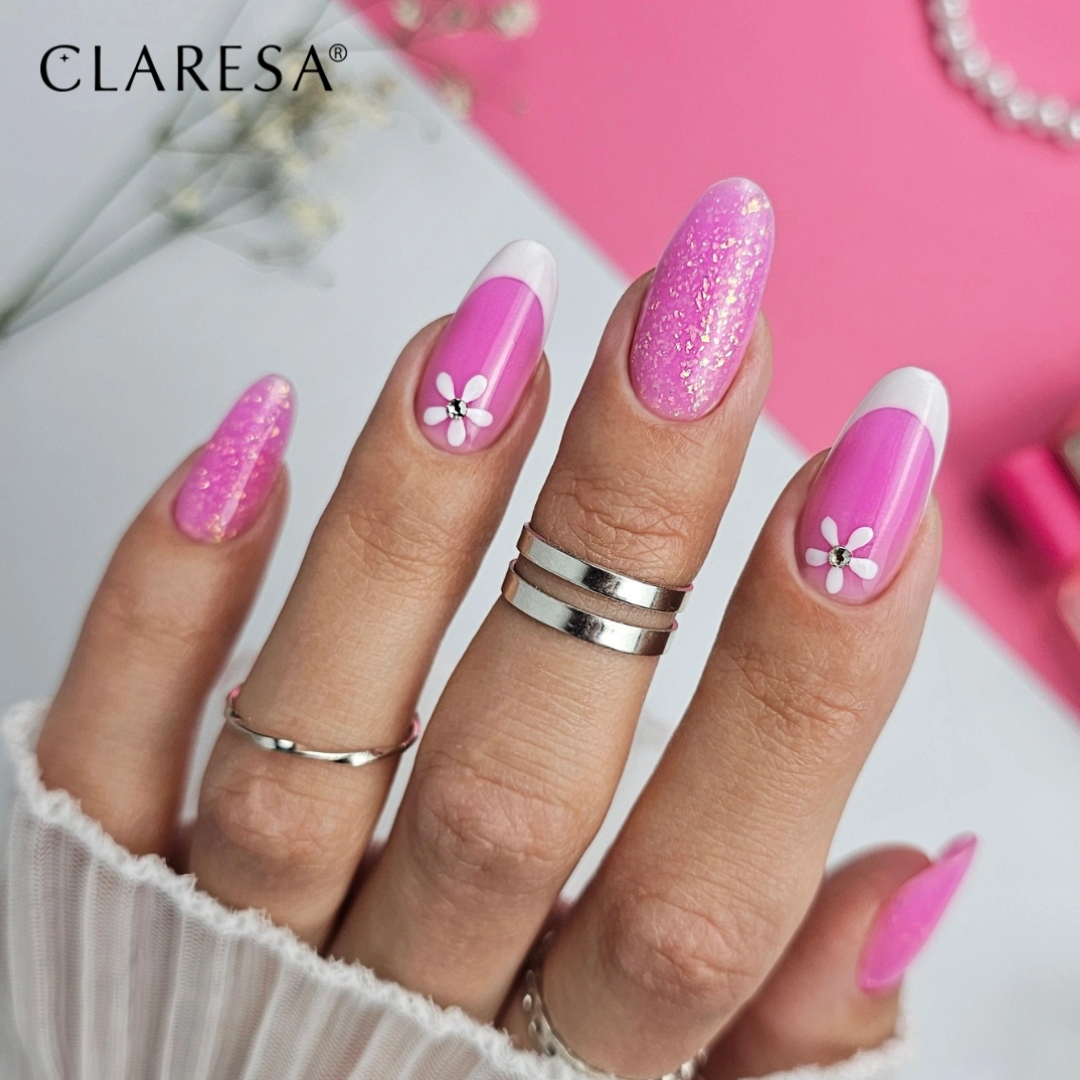 Claresa Nagelgel in einer Flasche mit Pinsel. Easy Gel mit Glitzer-Pink-Pinsel.