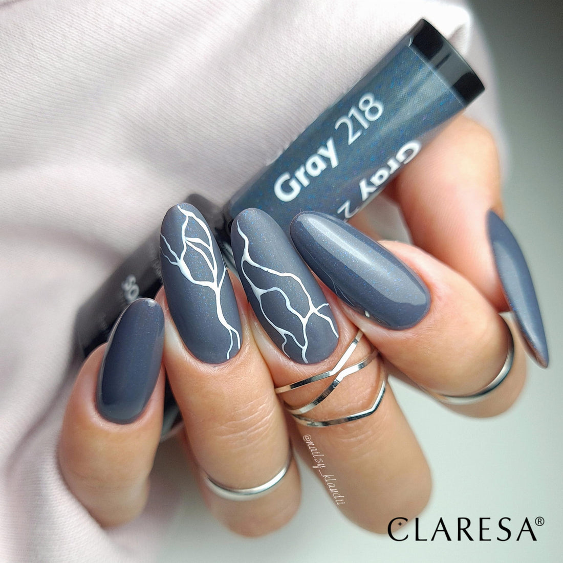 Claresa Hybrid Nagellack GRAY 218 grau mit Glitzer