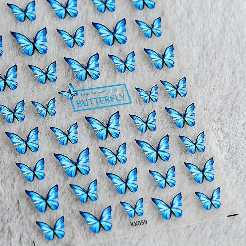 Selbstklebende Nagelsticker Kx59 Blaue Schmetterlinge Butterfly