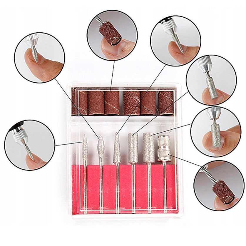 SET Diamantfräser 6 Fräser + Schleifpads Set für Nägel
