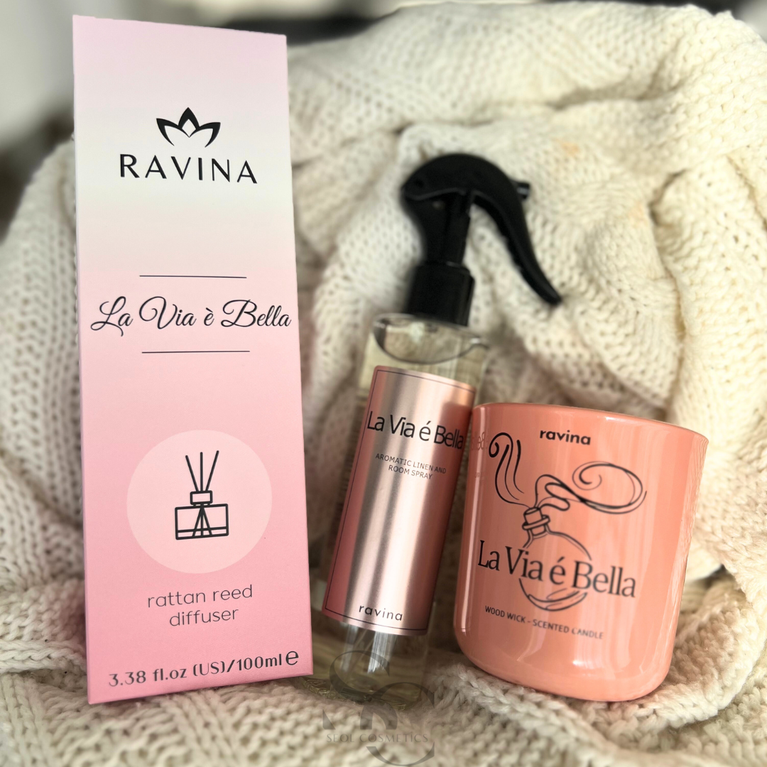 Ravina als Geschenk Sojakerze + Raumspray + La Via E Bella Sticks