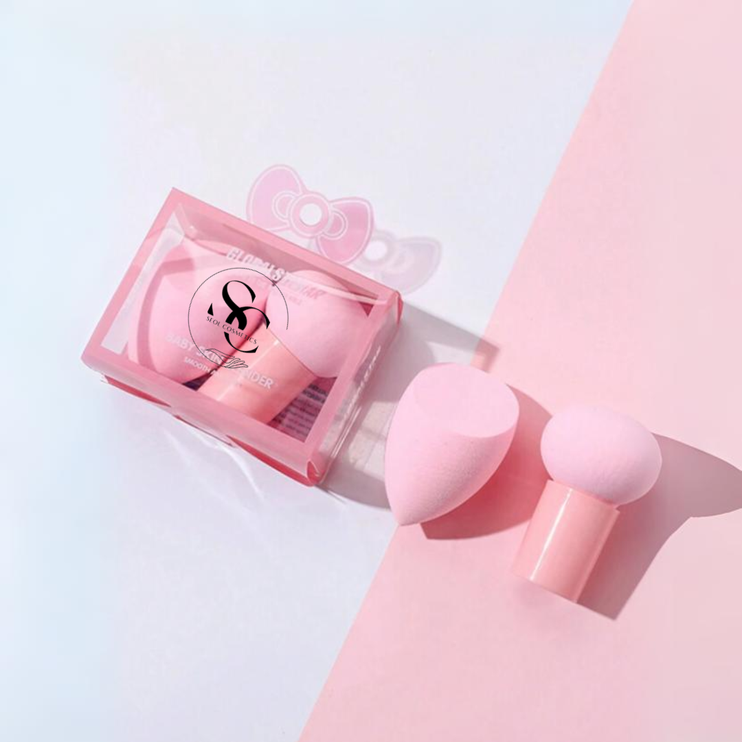 2x Make-up Schwamm Set Facial Blender + Schwamm mit Griff Pink SEOL