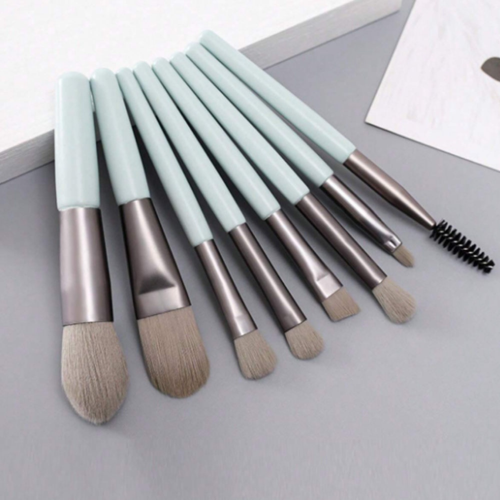 Reise-Mini-Make-up-Pinsel-Set, transparente Kosmetiktasche, 8-teilig, Grün, SEOL Cosmetics